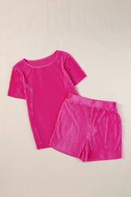 Load image into Gallery viewer, Bright Pink Casual Pleated Short Two-piece Set
