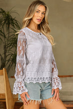 Cargar imagen en el visor de la galería, Beige Embroidered Mesh Flounce Sleeve Blouse
