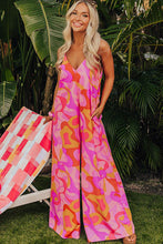 Load image into Gallery viewer, Pink Boho Abstract Print V Neck Wide Leg Jumpsuit

