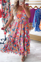 Load image into Gallery viewer, Pink Floral Print Sleeveless Ruffle Tiered Maxi Dress
