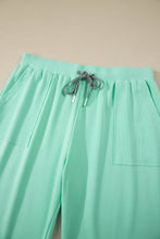Cargar imagen en el visor de la galería, Mint Green Solid V-Neck Tee and Drawstring Plus Size Pants Set
