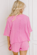 Load image into Gallery viewer, Sachet Pink Loose Fit Half Sleeve T Shirt and High Waist Skirt Set
