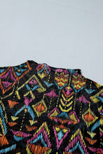 Cargar imagen en el visor de la galería, Color black Abstract Print Long Sleeve Stand Neck Mesh Top
