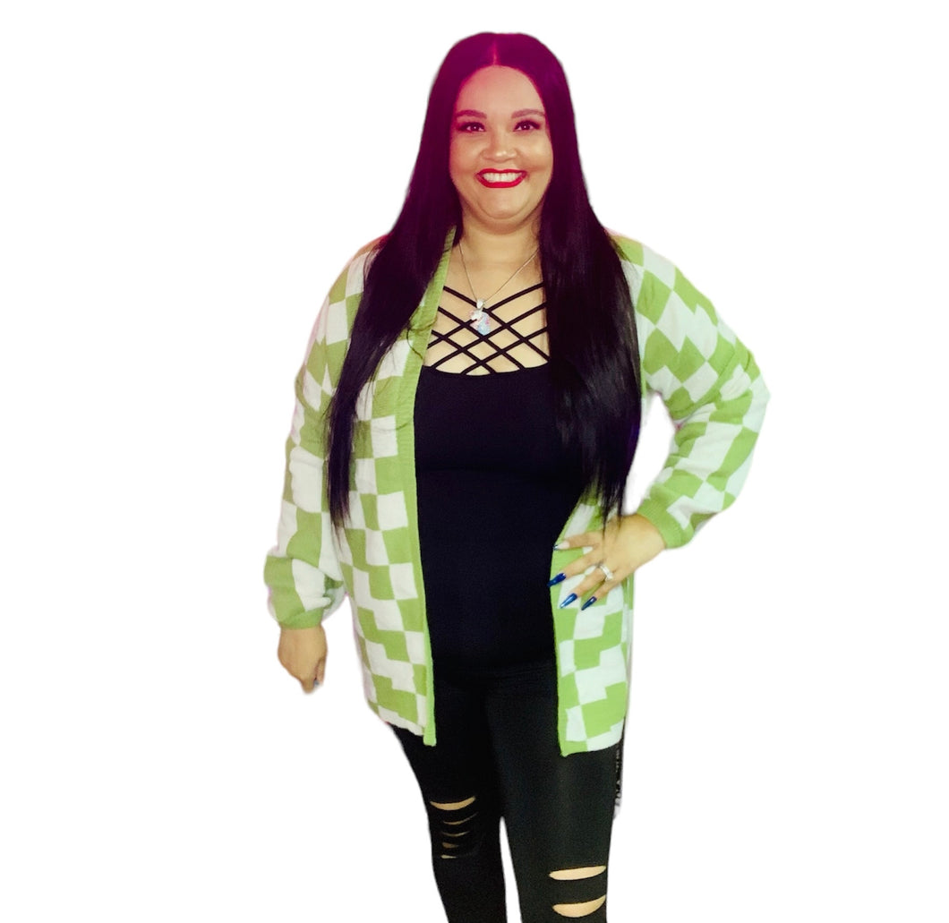 Lime Green Checkerboard Sweater