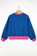 Cargar imagen en el visor de la galería, Blue Colorblock Bubble Sleeve Sweatshirt
