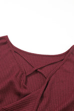 Load image into Gallery viewer, Burgundy Sequin Patchwork Sleeve Open Back Waffle Knit Top
