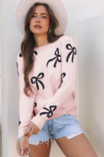 Cargar imagen en el visor de la galería, Light Pink Bow Pattern Knitted Loose Fit Sweater
