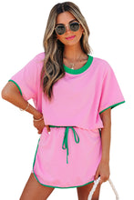 Load image into Gallery viewer, Bonbon Colorblock Edge Drop Shoulder T Shirt and Skort 2Pcs Set

