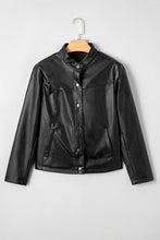 Load image into Gallery viewer, Black Faux Leather Buttoned Front Boxy Jacket
