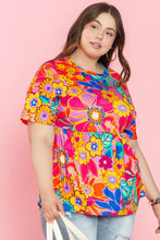 Load image into Gallery viewer, Pink Floral Print Short Sleeve Plus Size Babydoll Blouse
