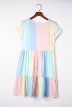 Load image into Gallery viewer, Multicolor Striped Color Block Tiered Baby Doll Mini Dress
