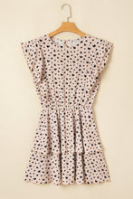 Load image into Gallery viewer, Khaki Heart Printed Flutter Sleeve Cinched Waist Tiered Ruffle Mini Dress

