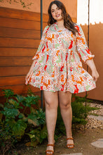 Cargar imagen en el visor de la galería, Multicolour Plus Size Mix Floral Puff Sleeve Ruffled Dress
