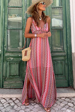 Cargar imagen en el visor de la galería, Red Halter Neck Tribal Boho Printed Backless Maxi Dress
