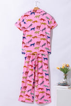 Load image into Gallery viewer, Pink Cheetah Print Short Sleeve Shirt and Pants Lounge Set
