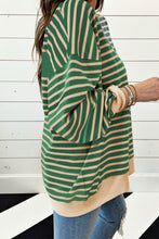 Cargar imagen en el visor de la galería, Green Stripe Casual Stripe Colorblock Drop Shoulder Oversize Sweatshirt
