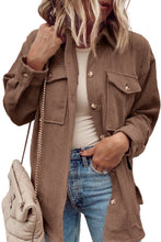 Cargar imagen en el visor de la galería, Chestnut Corduroy Flap Pocket Button Up Shacket
