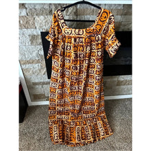 Load image into Gallery viewer, Custom Vintage Rust Floral Boho Midi Dress with Ruffle Indie
