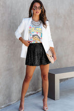 Load image into Gallery viewer, Black Sequin Straight Leg High Waist Casual Shorts
