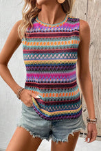 Load image into Gallery viewer, Purple Ethnic Wavy Pattern Round Neck Sleeveless Top
