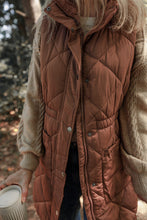 Cargar imagen en el visor de la galería, Coffee Longline Quilted Stand Collar Puffer Vest
