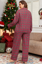 Load image into Gallery viewer, Red Plaid Printed Shirt and Pants Plus Size Lounge Set
