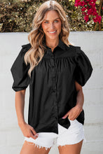 Cargar imagen en el visor de la galería, Black Crisp Puff Sleeve Loose Shirt
