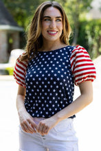 Load image into Gallery viewer, Navy Blue 4th Of July Stars Stripes Puff Sleeve T Shirt
