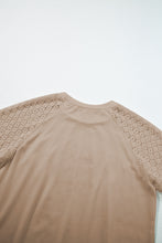 Load image into Gallery viewer, Pale Khaki Seamed Detail Contrast Lace Raglan Sleeve Tee
