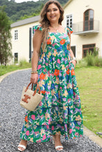 Load image into Gallery viewer, Green Plus Size Floral Smocked Back Tiered Maxi Dress
