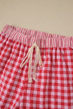 Cargar imagen en el visor de la galería, Red Gingham Print Ruffle Striped Detail Lace Tie Shorts
