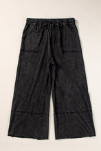Load image into Gallery viewer, Black Plus Mineral Wash Exposed Seam Wide Leg Cropped Pants
