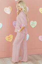 Cargar imagen en el visor de la galería, Delicacy Braided Texture Ruffle Hem Top Drawstring Loose Pants Set
