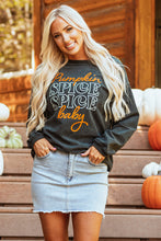 Load image into Gallery viewer, Dark Grey Halloween Pumpkin Spice Baby Graphic Textured Sweatshirt
