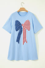 Load image into Gallery viewer, Beau Blue Patriotic Big Bow Stitched T Shift Mini Dress
