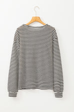 Cargar imagen en el visor de la galería, Black Stripe Round Neck Drop Shoulder Long Sleeve Top
