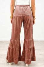 Cargar imagen en el visor de la galería, Straw Yellow Mineral Wash Lace-up High Waist Tiered Bell Bottom Pants
