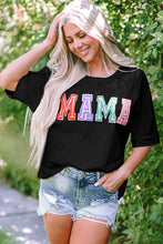 Cargar imagen en el visor de la galería, Black MAMA Chenille Patched Crew Neck T Shirt
