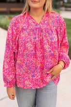 Load image into Gallery viewer, Purple Plus Size Floral Print Puff Sleeve V Neck Blouse
