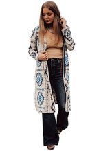 Cargar imagen en el visor de la galería, Sky Blue Western Aztec Printed Open Front Long Cardigan
