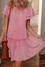 Load image into Gallery viewer, Sachet Pink Mineral Wash Raw Edge Ruffle Mini Dress
