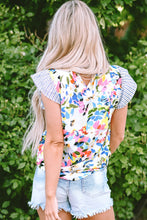 Cargar imagen en el visor de la galería, Light Blue Floral Print Striped Ruffled Sleeve Blouse
