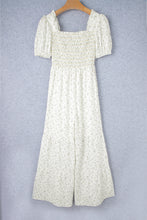 Load image into Gallery viewer, White Boho Floral Smocked Wide Leg Short Puff Sleeve Jumpsuit
