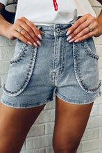 Load image into Gallery viewer, Dusk Blue Studded Acid Wash Jean Shorts
