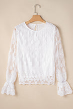 Load image into Gallery viewer, Beige Embroidered Mesh Flounce Sleeve Blouse
