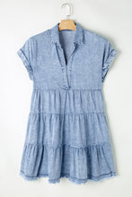 Load image into Gallery viewer, Beau Blue Acid Wash V Neck Tiered Denim Dress
