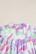 Load image into Gallery viewer, Green Abstract Print Bubble Sleeve Smock Detail Blouse
