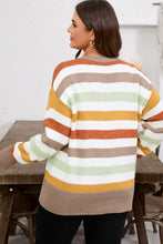 Load image into Gallery viewer, Multicolour Striped Colorblock Drop Shoulder Plus Size Sweater
