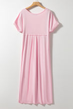 Cargar imagen en el visor de la galería, Pink V Neck Hidden Pocket Splits Maxi T-shirt Dress
