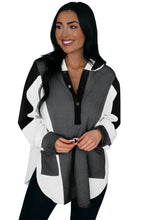 Load image into Gallery viewer, Black Color Block Exposed Seam Buttoned Neckline Hoodie
